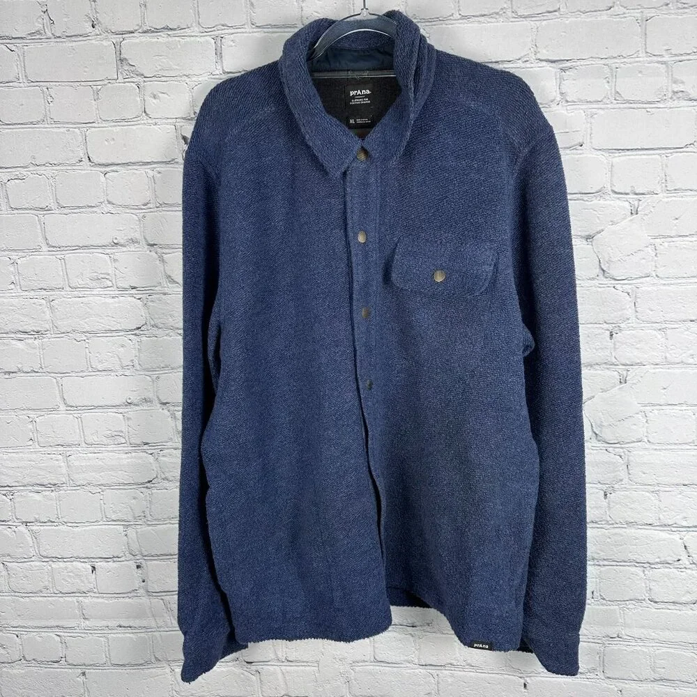 prAna Men's IncrediWool Wooly Bird Fleece L/S Overshirt, Size Med., Stormy Night